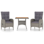 3 Piece Garden Dining Set Poly Rattan and Acacia Wood Grey