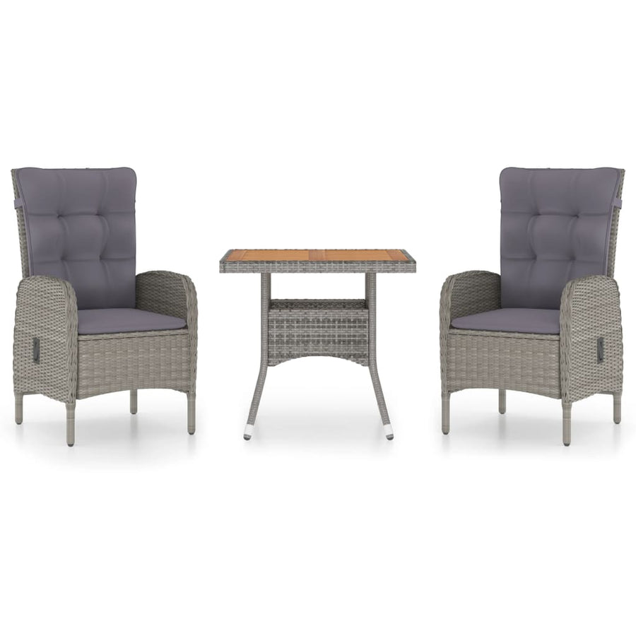 3 Piece Garden Dining Set Poly Rattan and Acacia Wood Grey