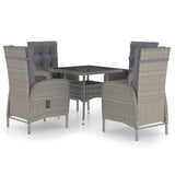 5 Piece Garden Dining Set Poly Rattan and Glass Grey - Front View