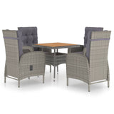 5 Piece Garden Dining Set Poly Rattan and Acacia Wood Grey - Front View