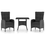 3 Piece Garden Dining Set Poly Rattan and Glass Black
