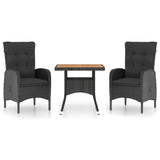 3 Piece Garden Dining Set Poly Rattan and Acacia Wood Black