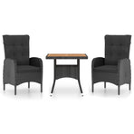 3 Piece Garden Dining Set Poly Rattan and Acacia Wood Black