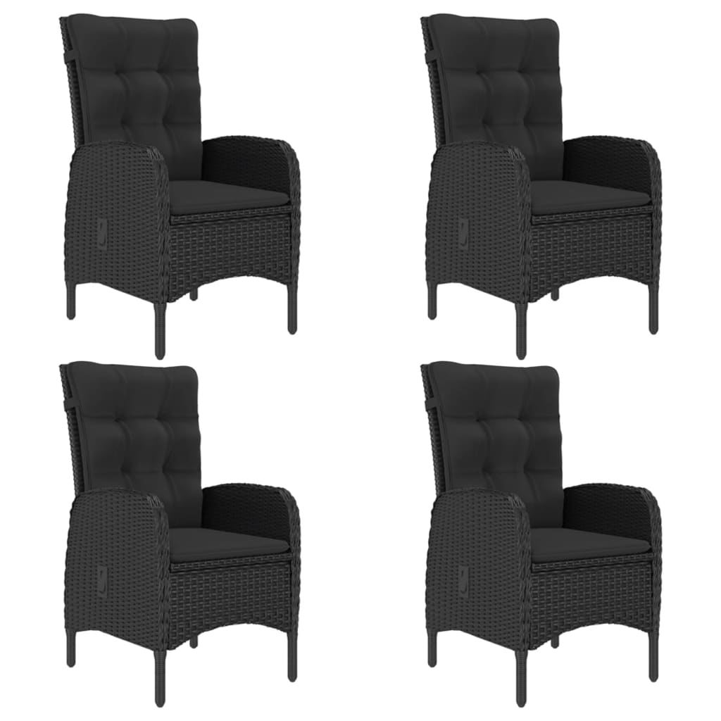 5 Piece Garden Dining Set Poly Rattan and Glass Black