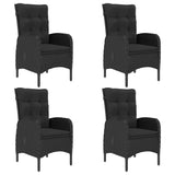 5 Piece Garden Dining Set Poly Rattan and Glass Black - 45-Degree Angle