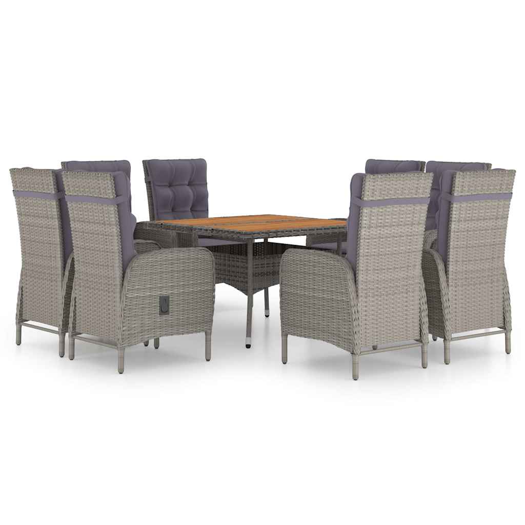 9 Piece Garden Dining Set Poly Rattan and Acacia Wood Grey