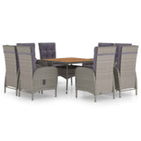 9 Piece Garden Dining Set Poly Rattan and Acacia Wood Grey - Front View