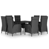 9 Piece Garden Dining Set Poly Rattan and Glass Black - Front View