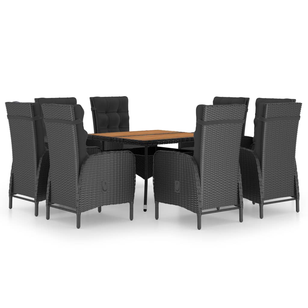 9 Piece Garden Dining Set Poly Rattan and Acacia Wood Black