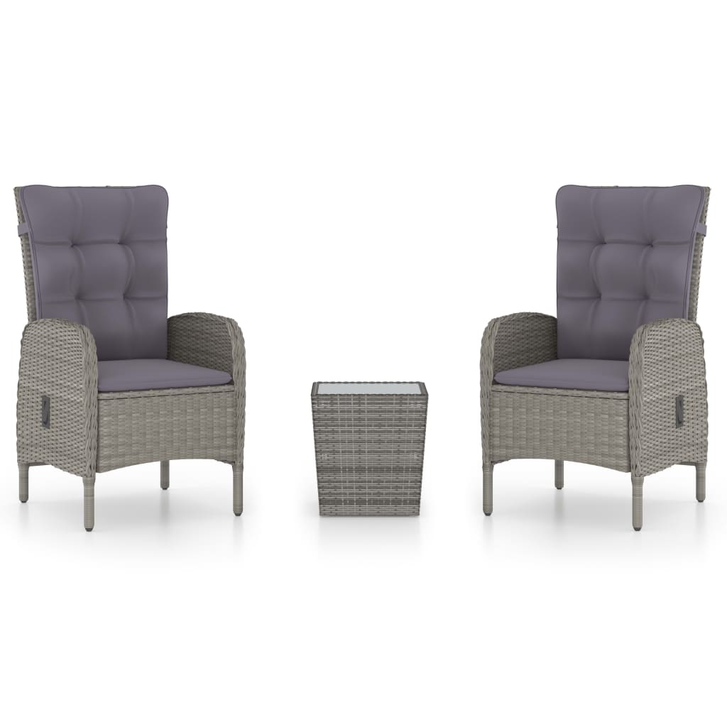 3 Piece Garden Bistro Set Poly Rattan and Glass Grey