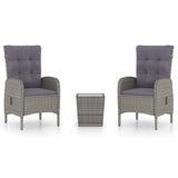 3 Piece Garden Bistro Set Poly Rattan and Glass Grey