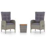 3 Piece Garden Bistro Set Poly Rattan and Acacia Wood Grey - Front View