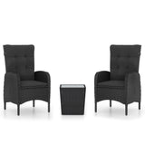 3 Piece Garden Bistro Set Poly Rattan and Glass Black