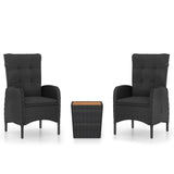 3 Piece Garden Bistro Set Poly Rattan and Acacia Wood Black