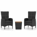 3 Piece Garden Bistro Set Poly Rattan and Acacia Wood Black