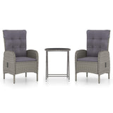 3 Piece Garden Bistro Set Poly Rattan and Glass Grey - Front View