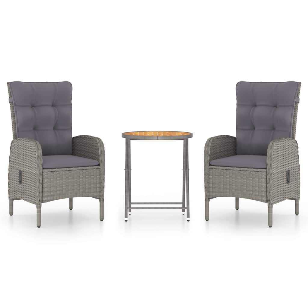 3 Piece Garden Bistro Set Poly Rattan and Acacia Wood Grey