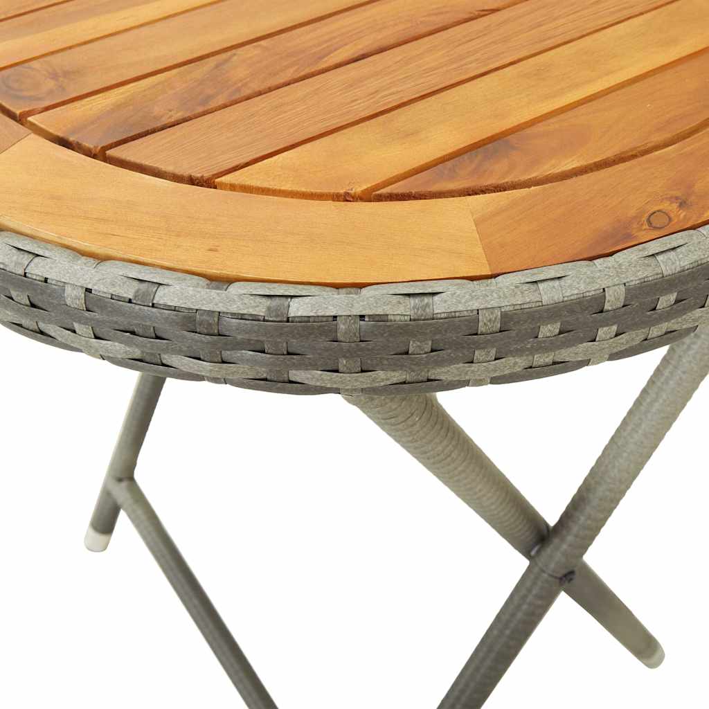 3 Piece Garden Bistro Set Poly Rattan and Acacia Wood Grey