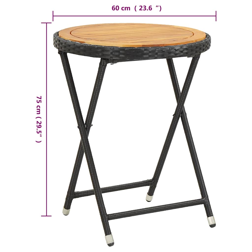 3 Piece Garden Bistro Set Poly Rattan and Solid Wood Acacia Black