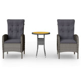 3 Piece Garden Bistro Set Poly Rattan Grey