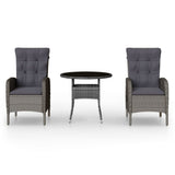 3 Piece Garden Bistro Set Poly Rattan Grey