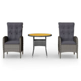 3 Piece Garden Bistro Set Poly Rattan Grey - Front View