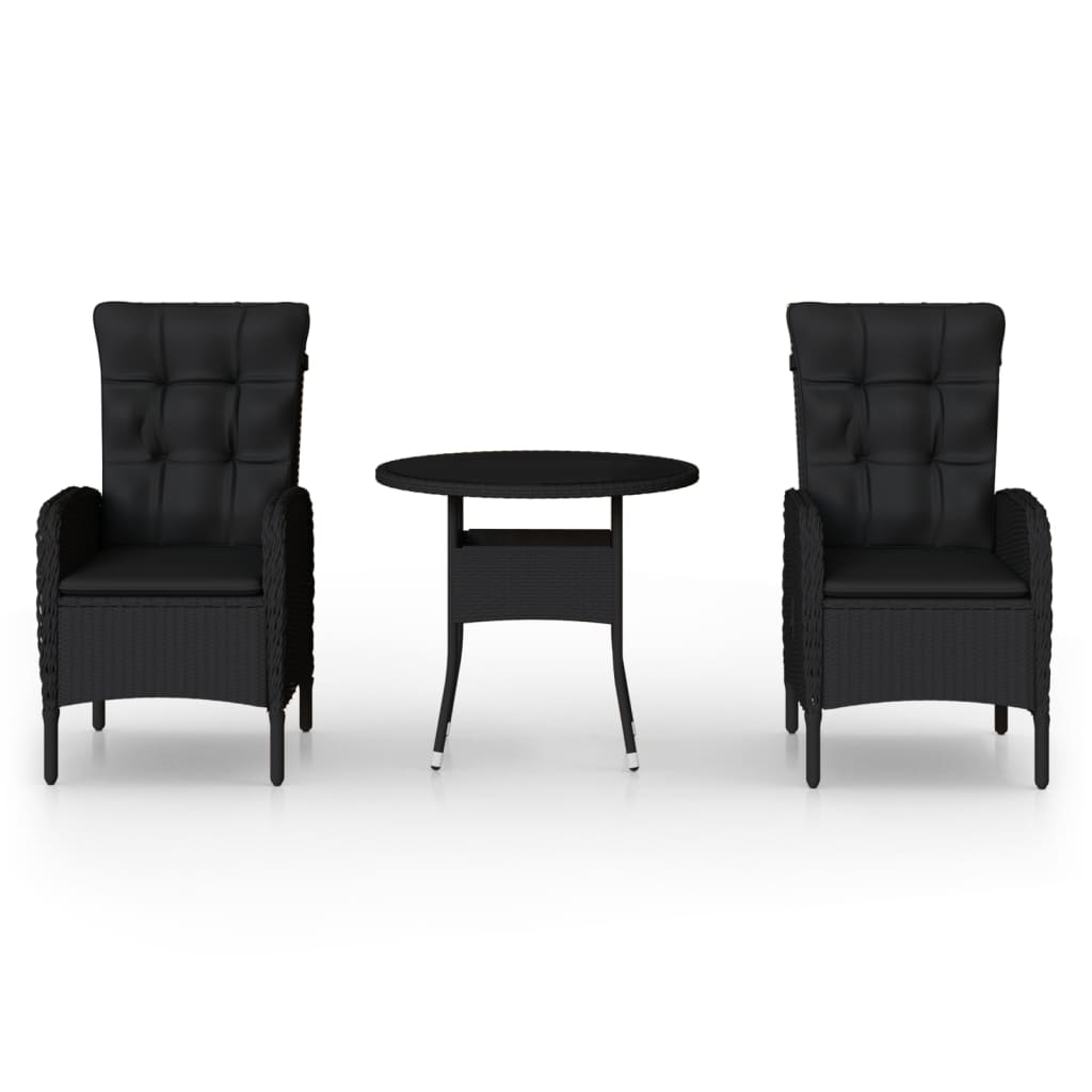 3 Piece Garden Bistro Set Poly Rattan Black