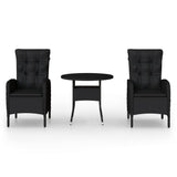 3 Piece Garden Bistro Set Poly Rattan Black