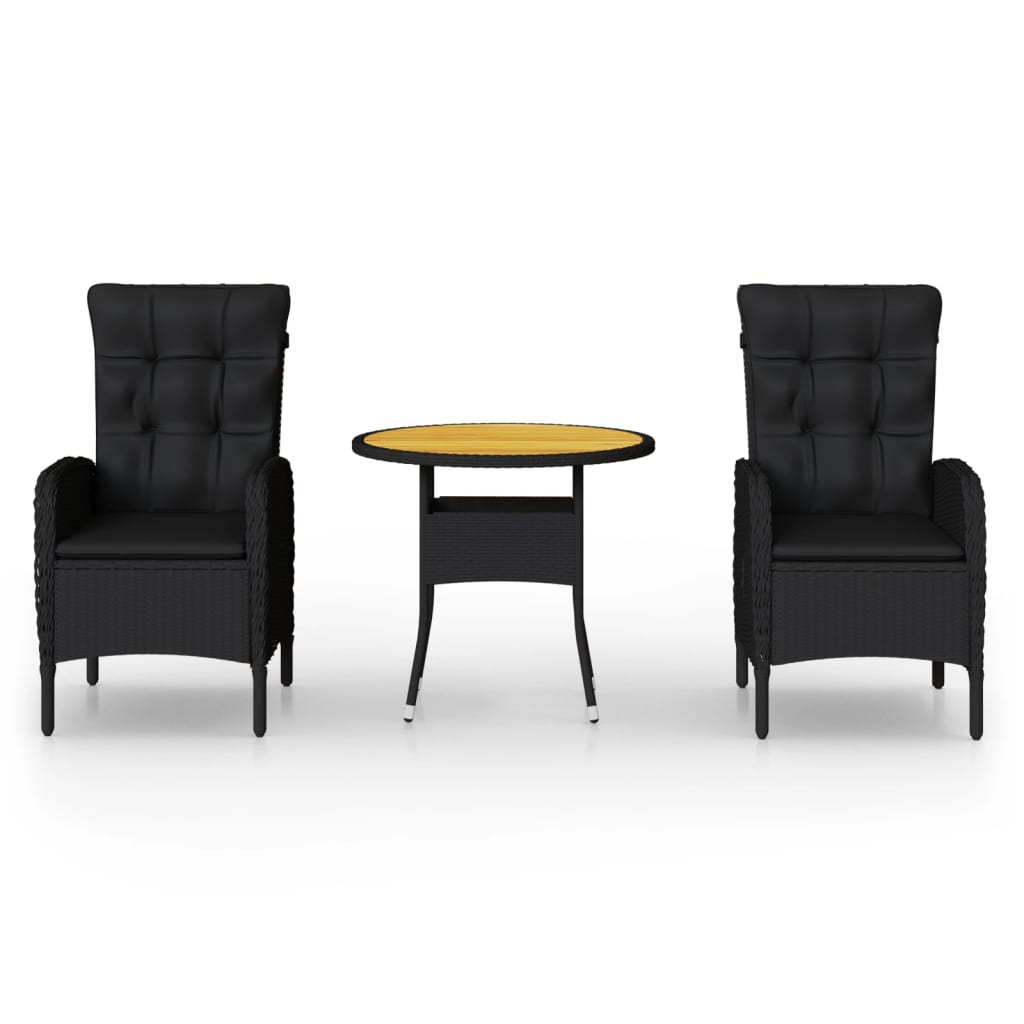 3 Piece Garden Bistro Set Poly Rattan Black