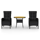 3 Piece Garden Bistro Set Poly Rattan Black