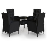 5 Piece Garden Bistro Set Poly Rattan Black - Front View