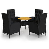 5 Piece Garden Bistro Set Poly Rattan Black - Front View