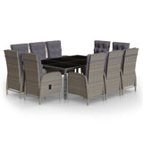 11 Piece Garden Dining Set Poly Rattan Grey - Front View
