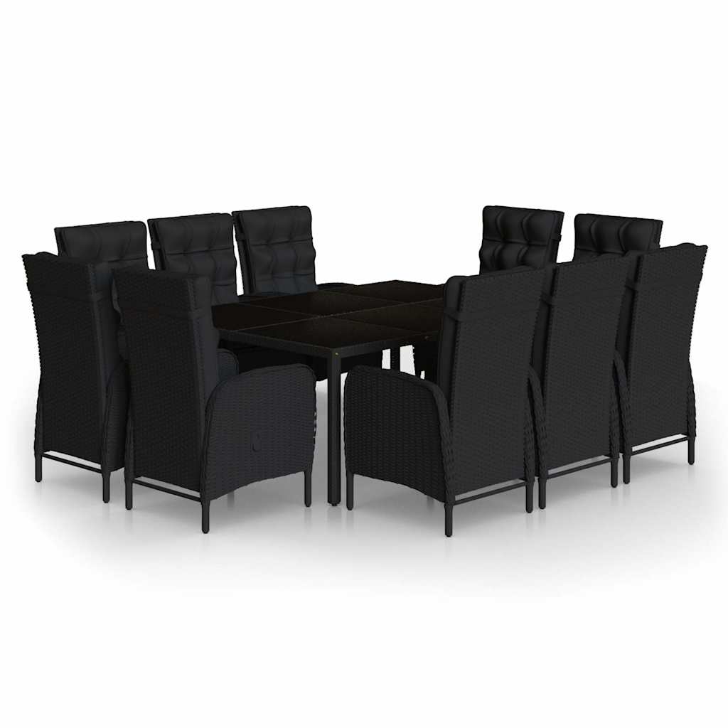 11 Piece Garden Dining Set Poly Rattan Black
