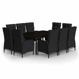 11 Piece Garden Dining Set Poly Rattan Black - Front View