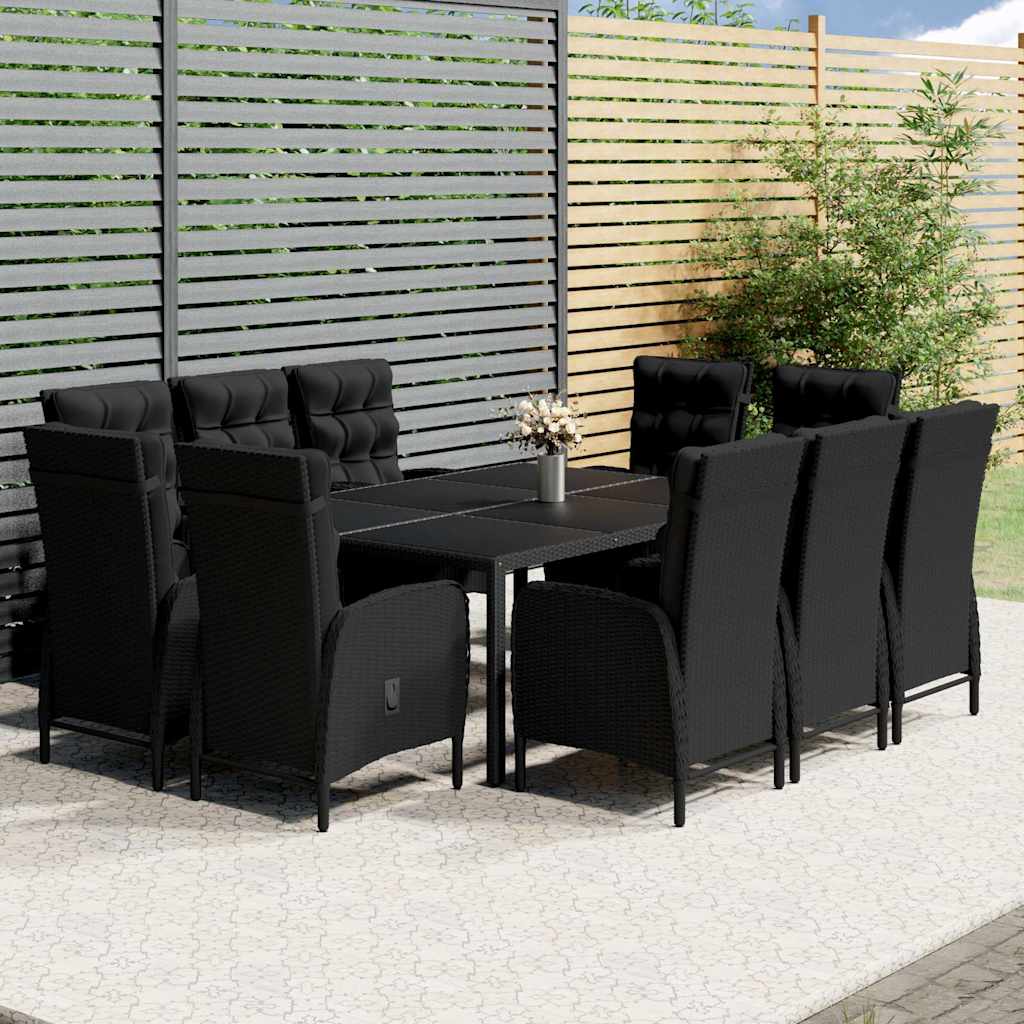 11 Piece Garden Dining Set Poly Rattan Black