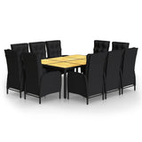11 Piece Garden Dining Set Poly Rattan Black - Front View