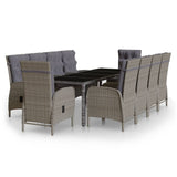 11 Piece Garden Dining Set Poly Rattan Grey - Front View