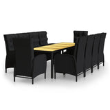 11 Piece Garden Dining Set Poly Rattan Black - Front View