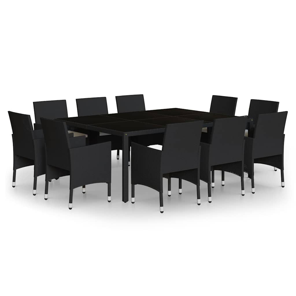 11 Piece Garden Dining Set Poly Rattan Black