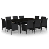 11 Piece Garden Dining Set Poly Rattan Black - Front View