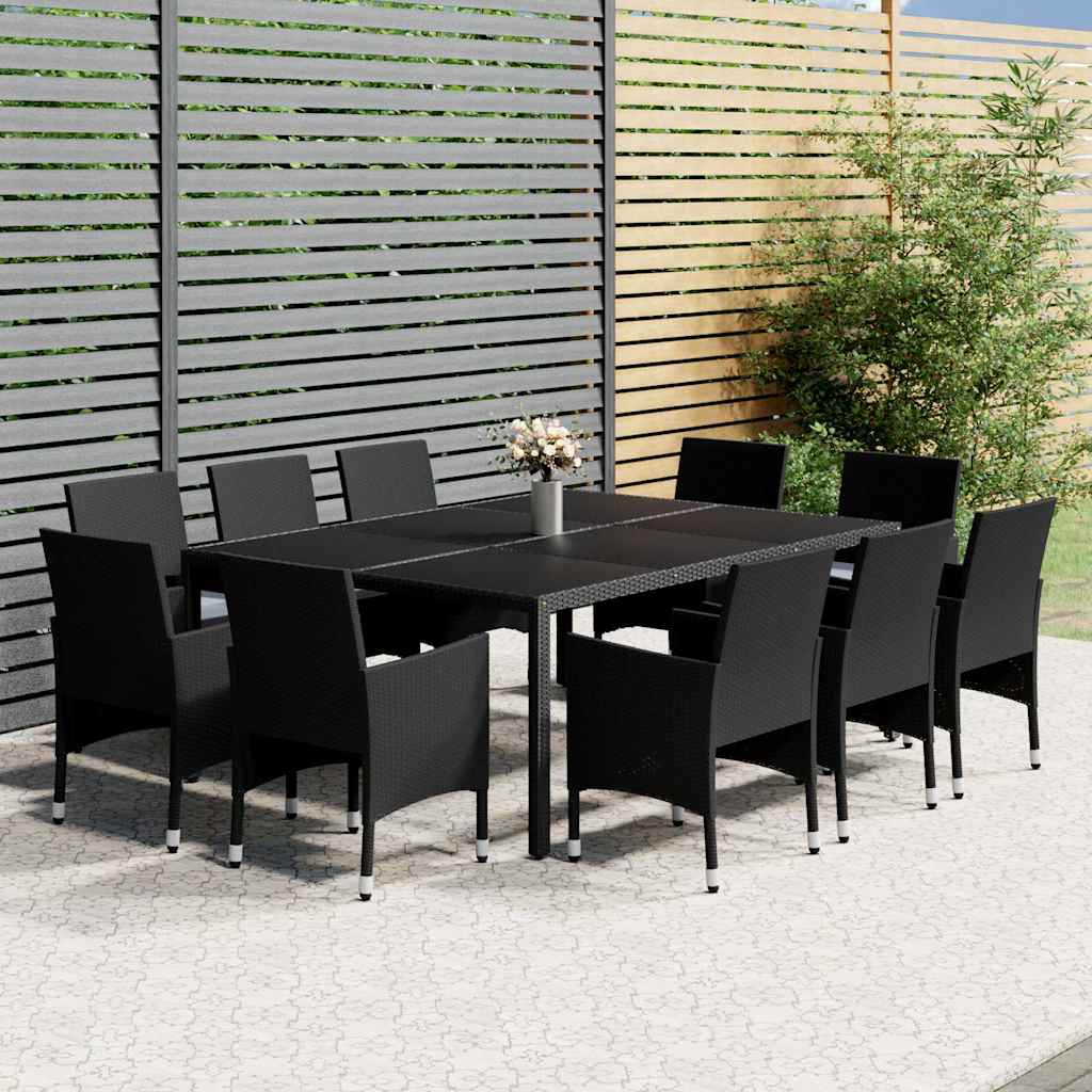 11 Piece Garden Dining Set Poly Rattan Black