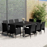 11 Piece Garden Dining Set Poly Rattan Black