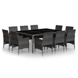 11 Piece Garden Dining Set Poly Rattan Grey - Front View