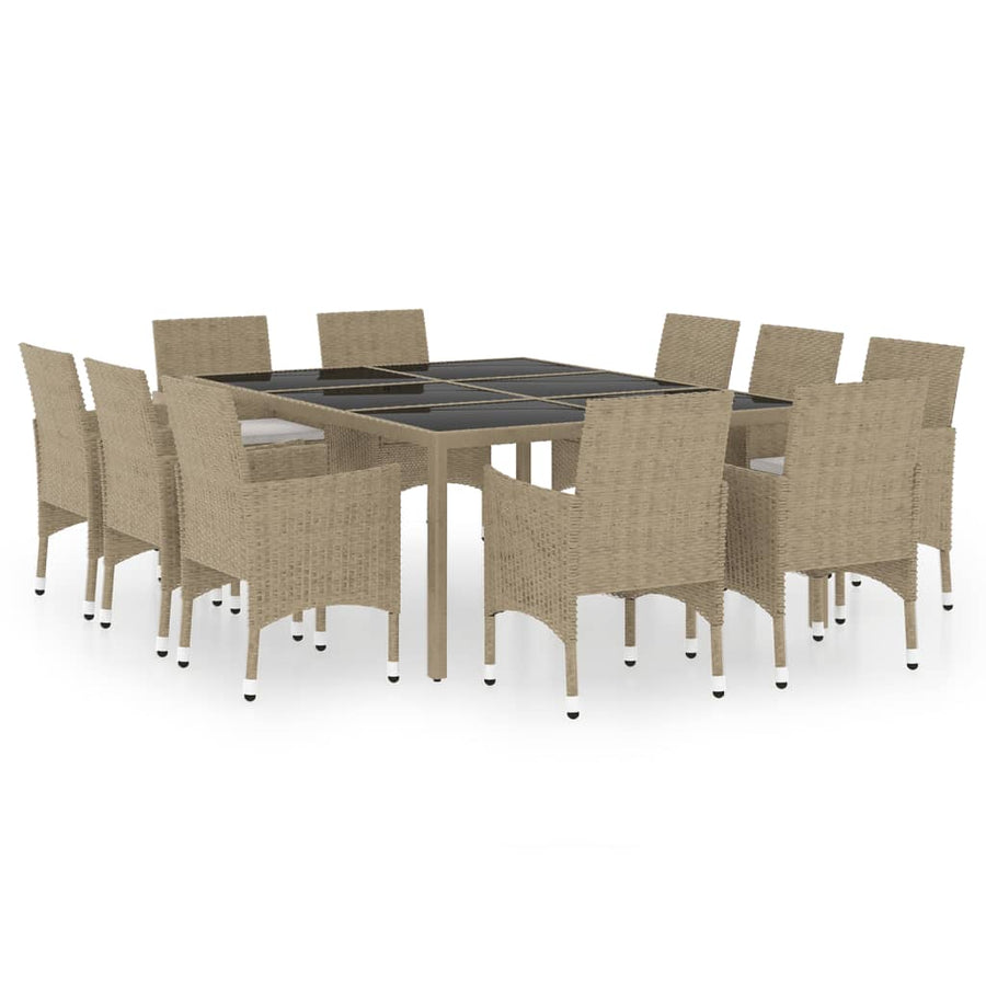11 Piece Garden Dining Set Poly Rattan Beige