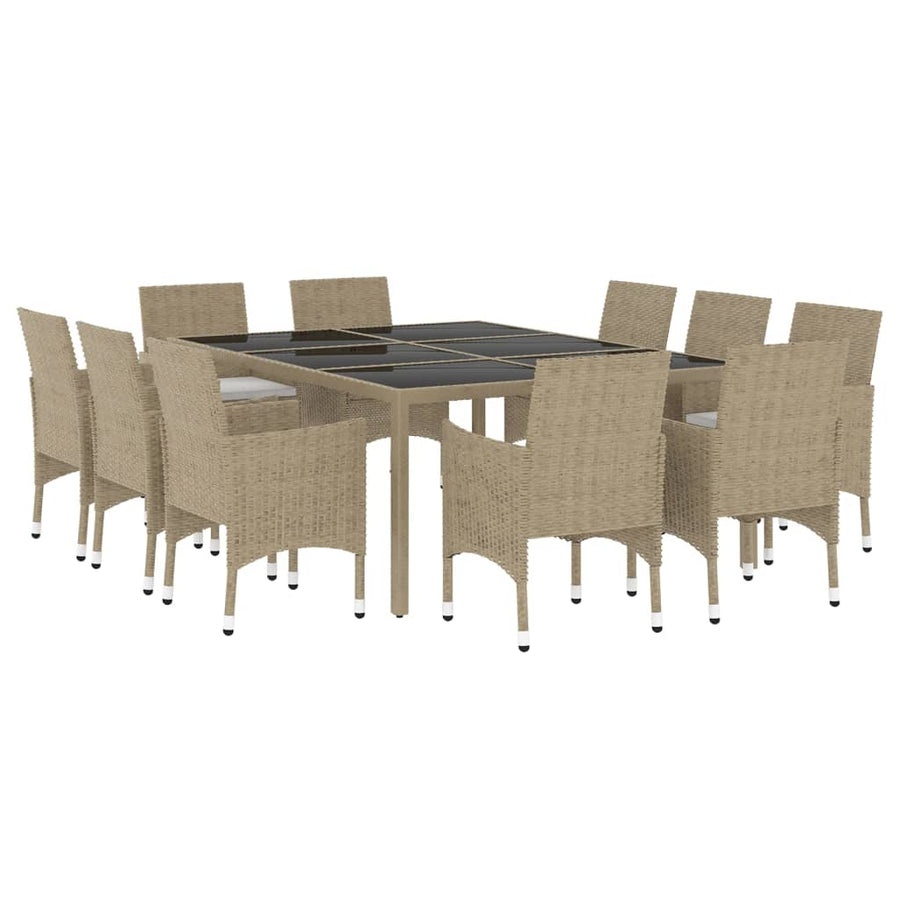 11 Piece Garden Dining Set Poly Rattan Beige