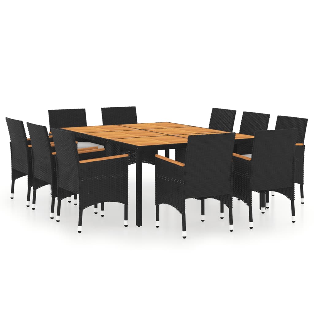 11 Piece Garden Dining Set Poly Rattan Black