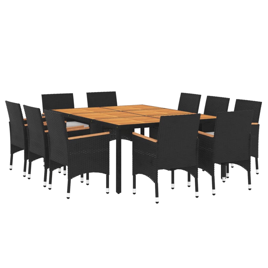 11 Piece Garden Dining Set Poly Rattan Black