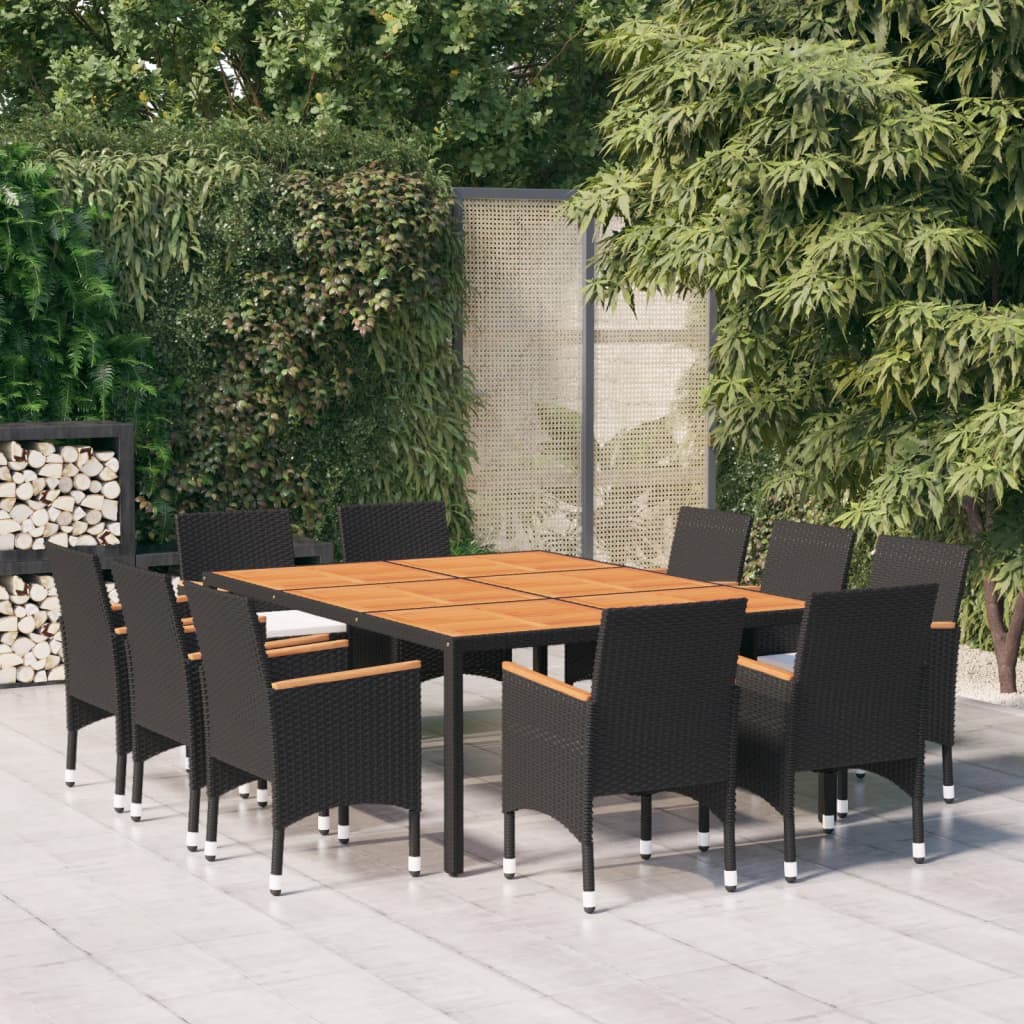 11 Piece Garden Dining Set Poly Rattan Black