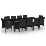 11 Piece Garden Dining Set Poly Rattan Black - Front View